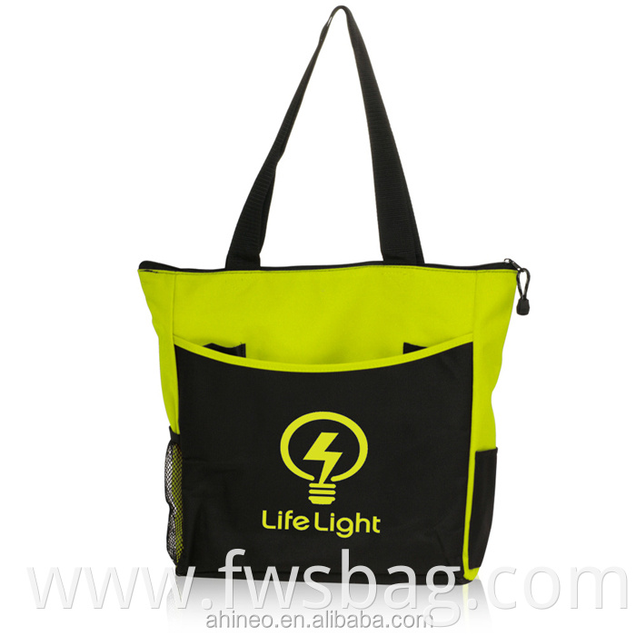 Wholesale Custom Recycled Trade Show 600 Denier Polyester Canvas Tote Bag With Outside Pockets